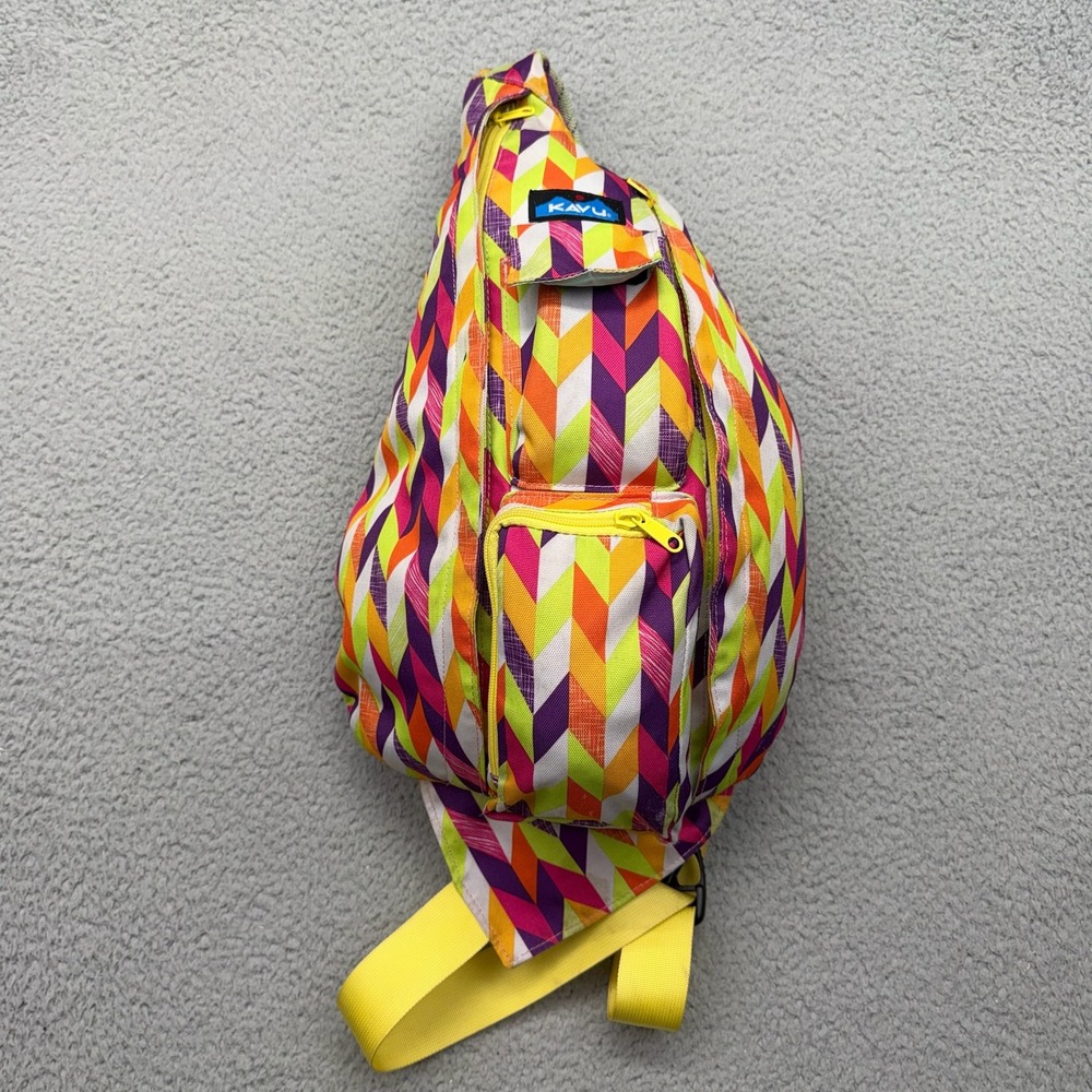 KAVU Sling Bag Funky‎ Geometric Pattern Purple Orange Yellow White Crossbody Bag